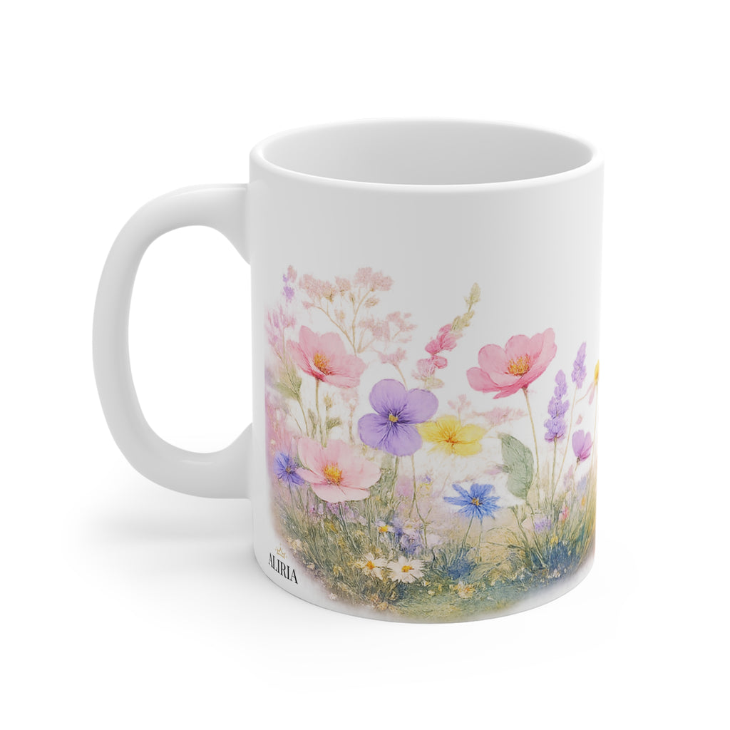 Floral Meadow Mug — Pastel Wildflower 11oz Ceramic Coffee Cup