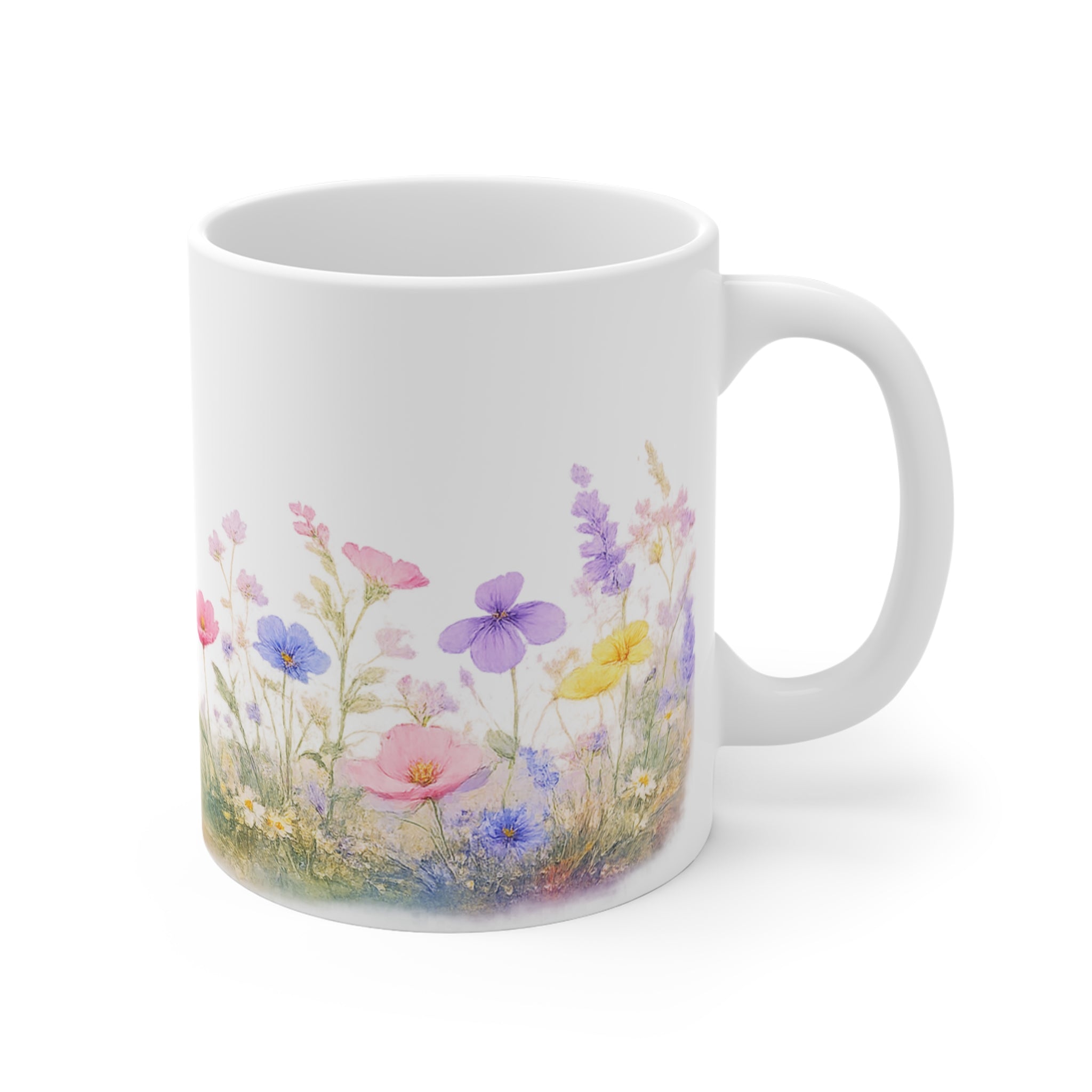 Floral Meadow Mug — Pastel Wildflower 11oz Ceramic Coffee Cup
