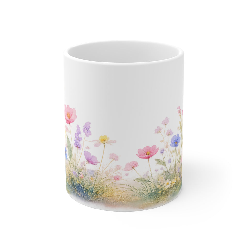 Floral Meadow Mug — Pastel Wildflower 11oz Ceramic Coffee Cup